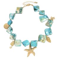 Collier tendance en alliage étoile de mer et coquillage pour l'été, collier rétro étoile de mer sirène