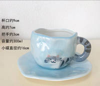 Mug en céramique peint à la main MSH Blue Cat, mug à café en céramique sculpté à la main avec un chat mignon
