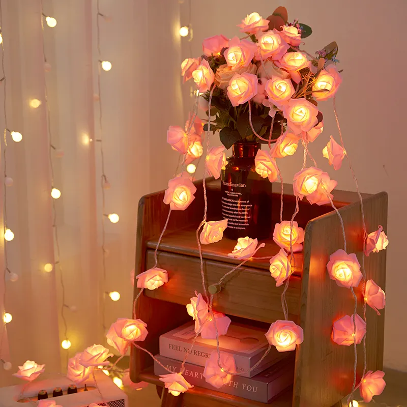 14.7 ft Flower Fairy Lights 30 LEDs Flower Lights Room Decor Pink White Rose Flower String Decorations Rose Lights