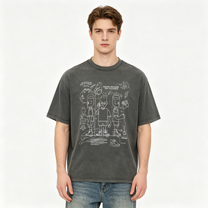 T-Shirt <span class=keywords><strong>Vintage</strong></span> da Uomo con Stampa di Disegni <span class=keywords><strong>Cartoon</strong></span> Grigi, Maglietta Oversize Streetwear, Servizio Personalizzato OEM ODM - Product Image 2