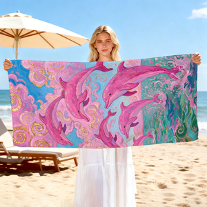 Toalla de Playa Grande Pink Dolphin Dream, Suave y Cómoda, Ligera y Fácil de Transportar, Personalizable - Product Image 1