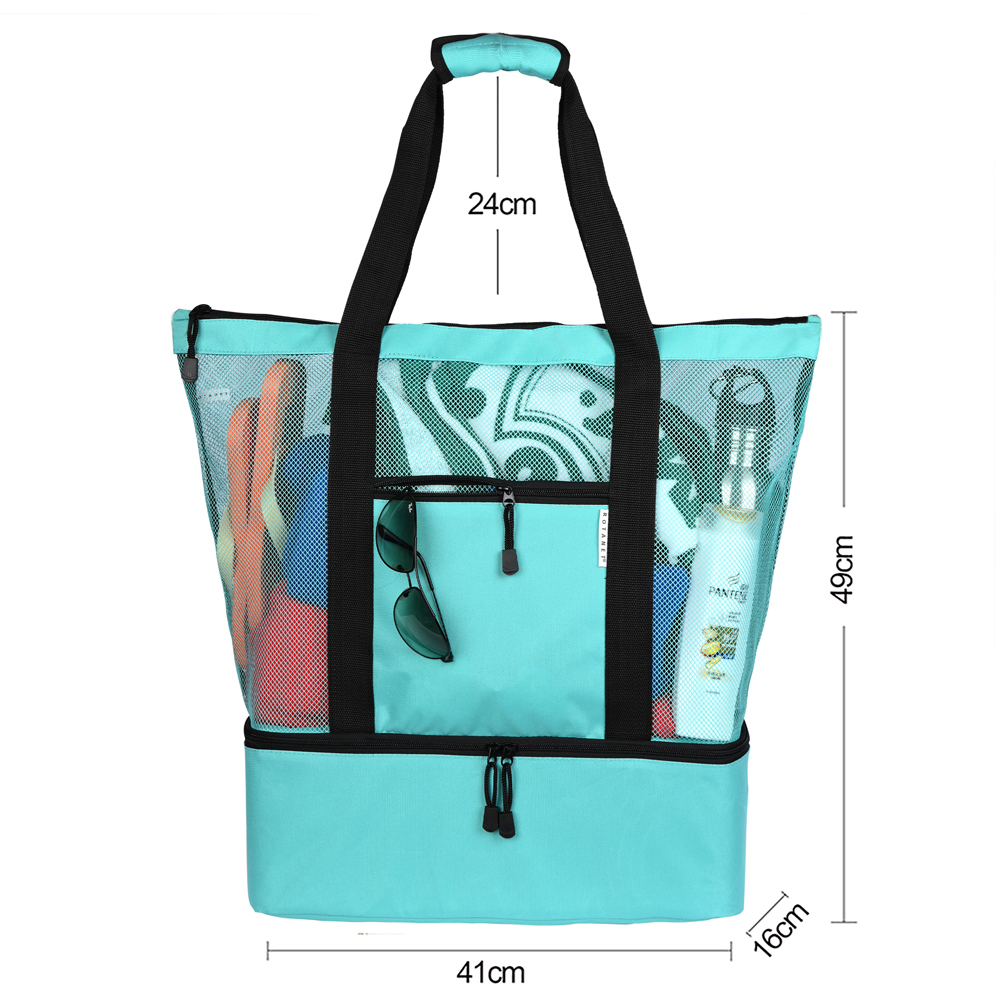 Mesh Beach Tote Bag with Insulated Cooler