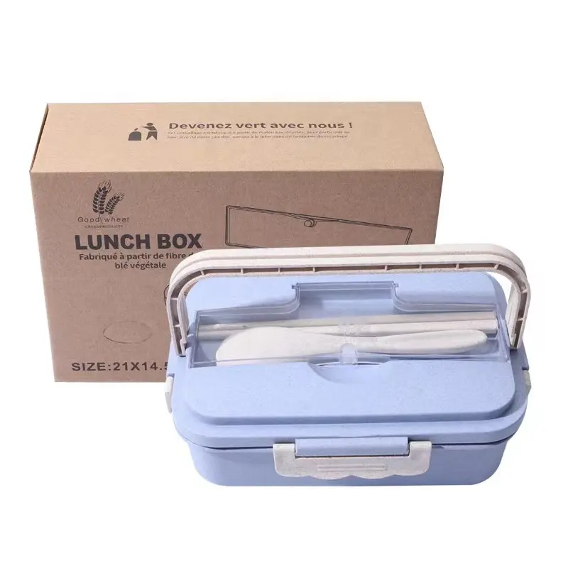 Thực Phẩm Cấp 2 Lớp Leakproof Vòng Nhựa Rơm Lúa Mì Container Thực Phẩm Ăn Trưa Hộp Bento Hộp Ăn Trưa