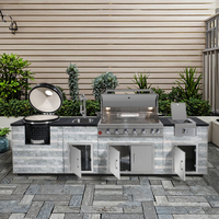Ensemble de cuisine moderne avec plaque de cuisson réglable et îlot de cuisine en marbre pour l'extérieur Construction en acier inoxydable