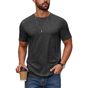 T-shirt à manches courtes pour homme, gris foncé, col rond, coupe classique, couleur unie, jersey décontracté, 100% coton - Product Image 1