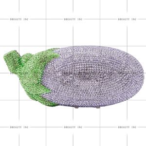 Bolso de mano de cristal único con forma de berenjena para mujer, cartera de noche con diamantes de imitación, brillante, para cóctel, baile de graduación o salidas nocturnas - Product Image 3