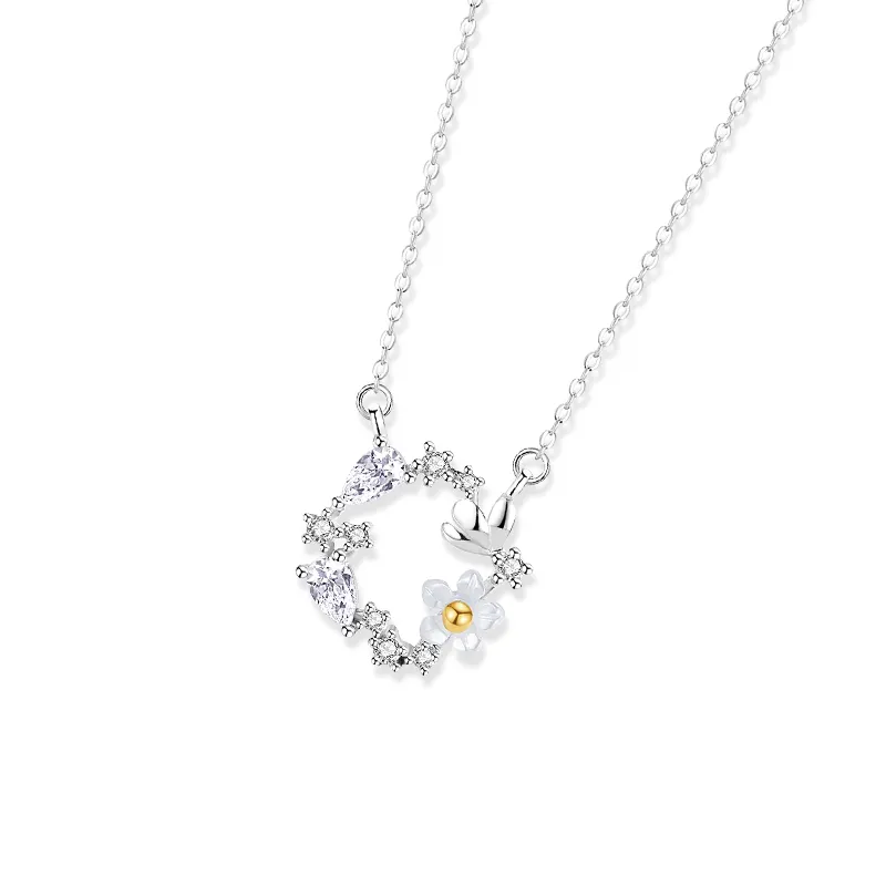 Lucky Garland Sterling Silver 925 Necklace Women's Fashion Everything Match Shell Flower Clavicle Chain Ins Wind Butterfly Penda