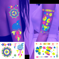 Pegatina fluorescente Luminoso Tatuajes temporales Pegatinas UV Resplandor Fluorescente Toro Tatuaje Impermeable para calcomanías de arte corporal