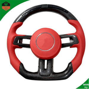 Volant sport en cuir perforé rouge avec fond plat, affichage LED en fibre de carbone et <span class=keywords><strong>logo</strong></span> serpent pour Mustang, Passat, Golf 2014 - Product Image 1