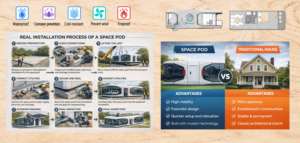 Conteneur de type pod pour vaisseau spatial avec structure en acier et panneau sandwich, étanche, à énergie solaire, écologique, avec chambre et toilettes - Product Image 5