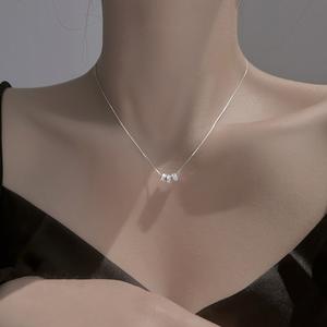 สร้อยคอเงินแท้ S925 ดีไซน์มินิมอล ประดับด้วยหินอาเกตสีดำขาว รูปทรงเรขาคณิตวงรี พร้อมสร้อยคอแบบ Chalcedony แฟชั่นอินเทรนด์ - Product Image 4