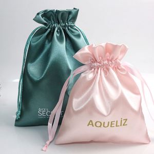 Pochette de rangement pour extensions de cheveux avec logo personnalisé, sacs d'emballage pour perruques, sacs à cordon en satin noir pour mèches de cheveux, sacs cadeaux pour mèches de cheveux - Product Image 5
