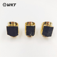 WT-R422 Frauen Schöne Energie Schwarzer Turmalin Stein Ring 18 Karat Echt Vergoldeter Naturstein Breiter Geburtstags geschenk Ring