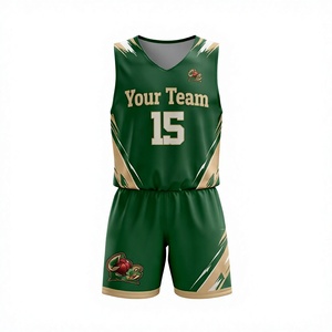 Conjunto de Uniforme de Baloncesto Reversible para Hombre, Sin Mangas, Cuello en V, Transpirable, de Poliéster, Verde y Dorado, con Número de Equipo - Product Image 3