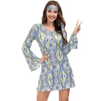 Robes mini tendance à fleurs pour femmes, costume de fille hippie, manches évasées, robe disco des années 70, vêtements de soirée pour femmes, tenue de club rétro hippie des années 70