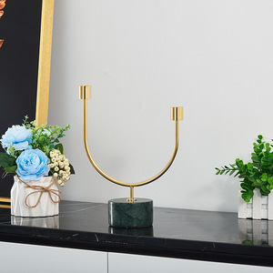 Portacandele di Lusso in Metallo Dorato con Base in Marmo, Accessorio Romantico per Decorazione Casa <span class=keywords><strong>e</strong></span> Tavola - Product Image 4