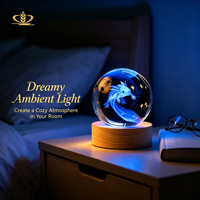 Boule de cristal 3D gravée au laser avec axolotl, veilleuse avec base en bois LED, sphère en verre, décoration d'intérieur, cadeau pour les amoureux des animaux et des aquariums