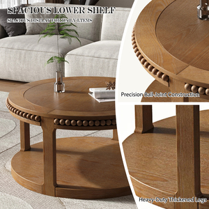 Round Solid Wood Coffee <b>Table</b> 31.5 Inch Two Tier Thickened Top Sturdy Legs Living Room Sofa <b>Table</b> - Product Image 6