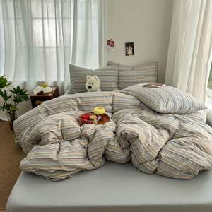 Housse de couette à carreaux et rayures, ensemble <span class=keywords><strong>drap</strong></span> et taie d'oreiller, personnalisable, pour la maison, la chambre, l'hébergement familial et l'hôtellerie - Product Image 1