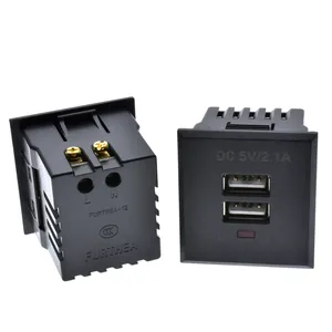 Dual USB AC Power Socket Embedded Dual USB Desktop Receptacle DC Charging Power Panel Module Outlet 5V 2.1A