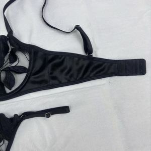Conjunto de lencería sexy transpirable de 2 piezas para mujer: sujetador con aros y tanga de encaje transparente con bordado 3D al por mayor - Product Image 6