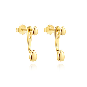 Pendientes de Plata S925 con Baño de Oro, Diseño de Lágrima Ajustable, Minimalistas y Elegantes para Uso Diario - Product Image 1