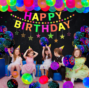 Spanduk Gantung Pesta Ulang Tahun Anak-anak, Bintang, Titik-titik, Garland, Balon Fluorescent Glow Non-toksik, Tongkat Pijar, Hiasan Kue, Dekorasi Meja - Product Image 3