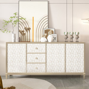Shell Solid Wood Light Luxury <strong>Sideboard</strong> Integrated Wall <strong>Kitchen</strong> Storage <strong>Cabinet</strong> with Champagne Gold Finish for Small Apartments - Product Image 1