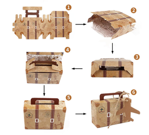 Mini boîtes en papier pliables jetables en forme de valise vintage pour bonbons, friandises, étiquettes, cadeaux de fête, emballage cadeau avec pelliculage brillant - Product Image 2