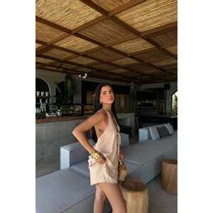 Conjunto de Dos Piezas de Lino Beige Candida XS/XS, Top Corto y Pantalones Cortos de Alta Calidad, Estilo Casual Tejido para Verano - Product Image 3