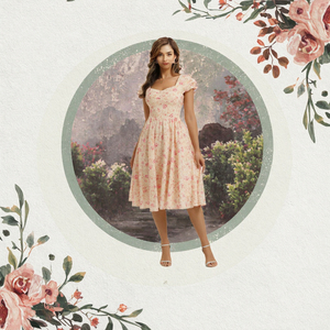 Robe de soirée élégante mi-longue pour femme <span class=keywords><strong>Belle</strong></span> Poque, taille empire, col cœur, manches courtes à volants, motif floral, pour <span class=keywords><strong>la</strong></span> maternité et l'été - Product Image 6