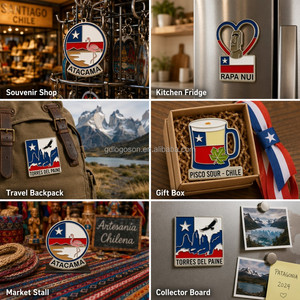 Imán de nevera metálico con bandera de Chile, diseño personalizado, esmalte suave, Rapa Nui, <span class=keywords><strong>Atacama</strong></span>, Torres Del Paine, Pisco Sour, recuerdo, venta al por mayor de fábrica - Product Image 6