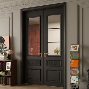 カスタムヴィラインテリアスタディガラス木製ドアフレンチオークリビングルームキッチン無垢材ガラス両開きドアデザイン - Product Image 3