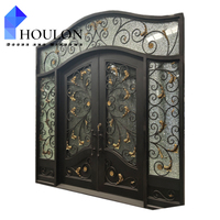 Porte double en fer forgé robuste avec verre intimité, accents dorés et facile à nettoyer