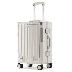 Wholesale 20" Aluminium Luggage Hard Shell Suitcase With Cup Holder USB Charging Multifonctional Custom suitcase Pull Bar Box