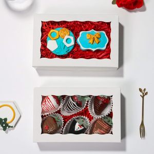 DOPONE 50 Cajas <span class=keywords><strong>de</strong></span> Cartón Reciclables Blancas <span class=keywords><strong>de</strong></span> 8x5x2 Pulgadas para Panadería con Ventana y Recubrimiento UV para Brownies Cubiertos <span class=keywords><strong>de</strong></span> <span class=keywords><strong>Chocolate</strong></span> - Product Image 4