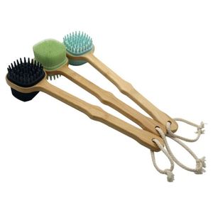 USSE Brosse de bain en silicone, manche en bois de bambou Brosse de bain de massage détachable en silicone - Product Image 4