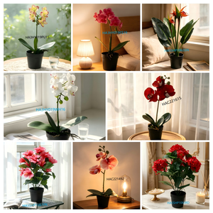 Plante d'orchidée blanche élégante, orchidée Phalaenopsis à 8 têtes dans un <span class=keywords><strong>pot</strong></span> <span class=keywords><strong>en</strong></span> plastique noir, fleurs au toucher réel à faible entretien pour la maison - Product Image 3