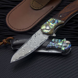 Coltello damasco da campeggio all'aperto di alta qualità all'ingrosso con coltello a lama pieghevole con manico in legno - Product Image 5