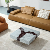 Table basse en dalle de roche imperméable et résistante aux rayures, avec support métallique stable, table à thé moderne pour appartement et villa