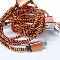 Kabel Data Tipe-C 1m 3 Kaki Berbahan Nilon Kepang dan Aluminium Alloy, Kabel Pengisi Daya Micro-USB 3 Kaki dengan Konektor Kepala USB Tipe C
