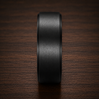 Bague JLM 8 mm en acier inoxydable noir mat, style minimaliste en arc, brossée, unisexe, bande éternelle, ajustement confortable, finition polie haute brillance