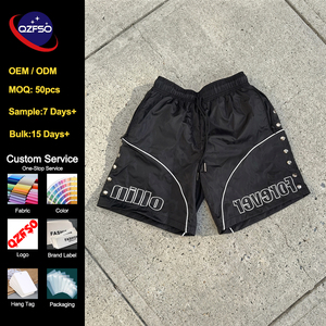 QZFSO En gros Shorts de sport Y2K oversize streetwear baggy coupe ample rétro avec blocs de couleur contrastants et strass, personnalisables, pour hommes et femmes - Product Image 1