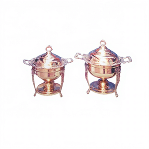 Copper <b>Round</b> <b>Small</b> Modern Gravure Printing Chafing Dish Buffet Ware Serving Dish Lift-Top for Party - Product Image 1