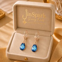 Boucles d'oreilles pendantes JinSpark de luxe en cristal et strass facettés en forme de goutte d'eau pour femme, en laiton plaqué or rose/or blanc