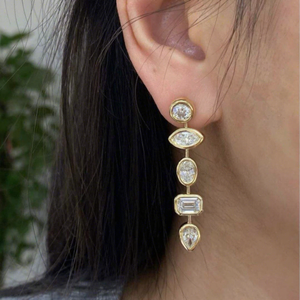 Pendientes colgantes de lujo con diamantes cultivados en laboratorio de múltiples formas, engaste lineal en bisel de oro original, para mujer, joyería fina. - Product Image 5