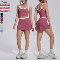 Nieuwe collectie kleurblok geribbelde tanktop dames yogarock met zijzakken tennisrok fitness workout outfit set
