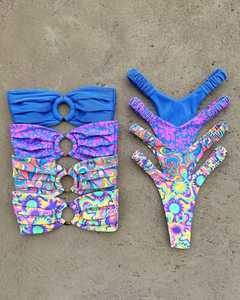 夏季时尚定制女性两件套性感丁字裤露背纯色经典微型比基尼套装加大码泳衣 - Product Image 3