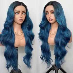 Pelucas de Fibra Sintética de Alta Temperatura con Encaje Frontal sin Pegamento, Ondas Naturales en Capas, Color Rosa Azulado, Tinte Oscuro para Mujer - Product Image 2