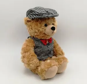 Chaleco y sombrero de oso de 13 pulgadas, juguete de felpa suave de alta calidad, venta al por mayor, OEM/ODM